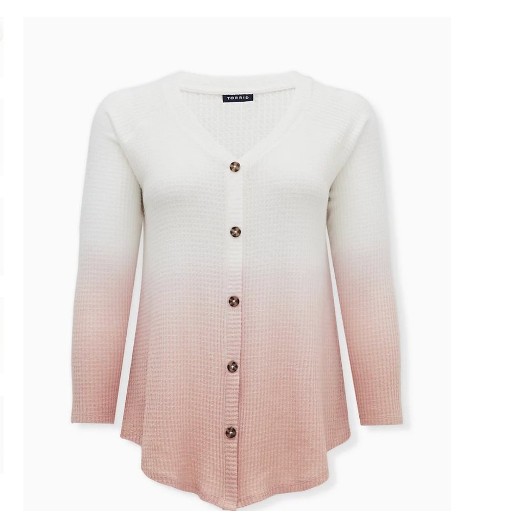 NWT BLUSH DIP-DYE BRUSHED WAFFLE KNIT BUTTON FRONT